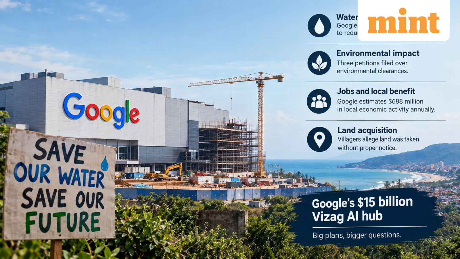 Google defends $15 billion Vizag AI hub as water fears, land disputes and protests put project under scrutiny — Mint India, Plymouth Technology news